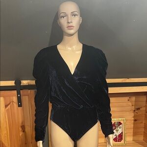 Zara Blue  Velvet Bodysuit